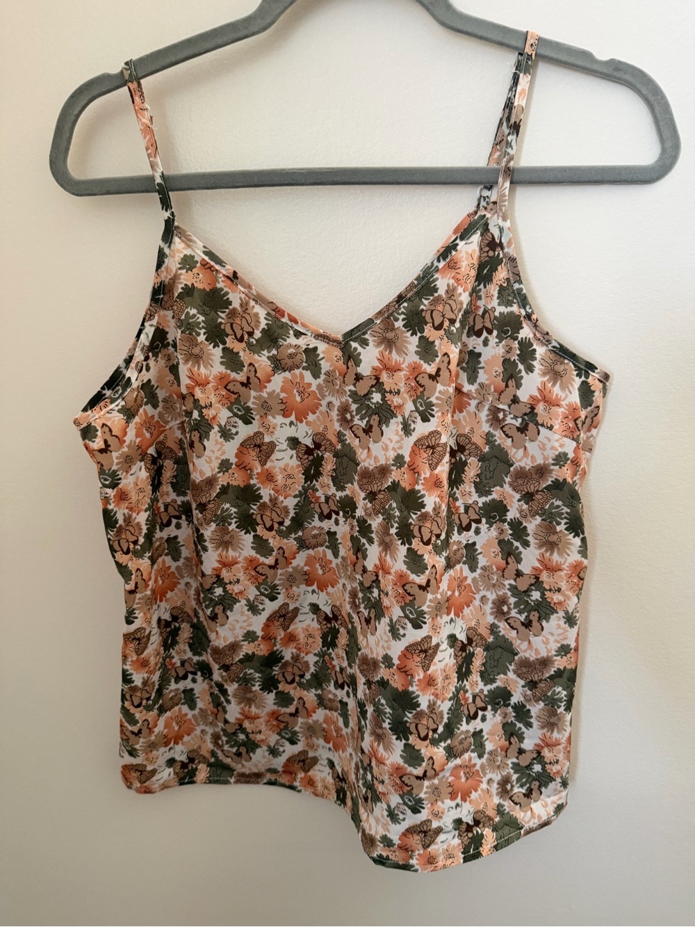 Floral V-Neck Spaghetti Strap Tank Top in Peach & Olive - Picture 2 of 2